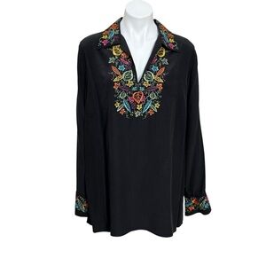 Silk Assests Diane Von Furstenberg size 1X plus size 100%silk embroidered top